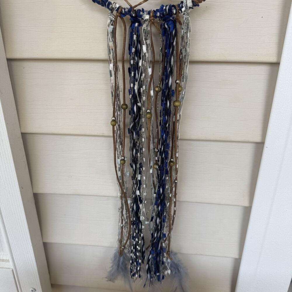Moon & Star Dream Catcher - Blue & Bronze Wall Hanging, Celestial Room Decor 26" - Picture 6 of 6